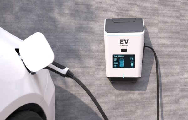 Residential EV Charging Station for Efficient Home Charging Solutions A modern residential EV charging station installed in a home garage, showcasing clean energy technology for electric vehicles.