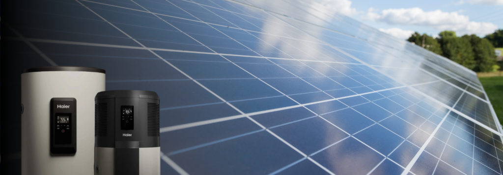 A solar panel system connected to a hot water heat pump, showcasing the integration of renewable energy for efficient water heating.